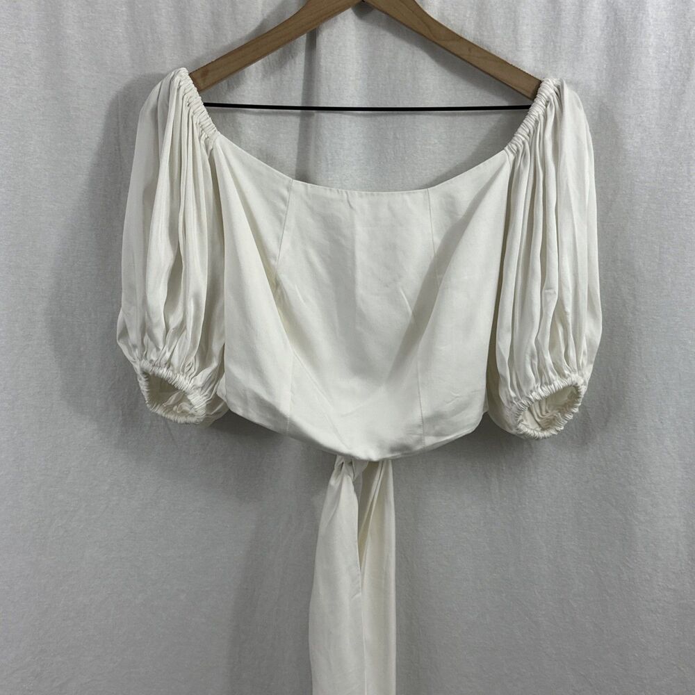 Diarrablu Zany White Puff Sleeve Crop Wrap Top Womens XS Sustainable Coastal